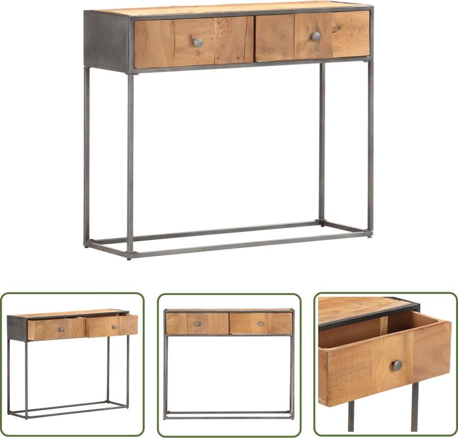 The Living Store Wandtafel Vintage Stijl Teruggewonnen Hout 75 cm hoog Bruin Wandtafel Teak Vintage Retro Industrieel - Foto 2