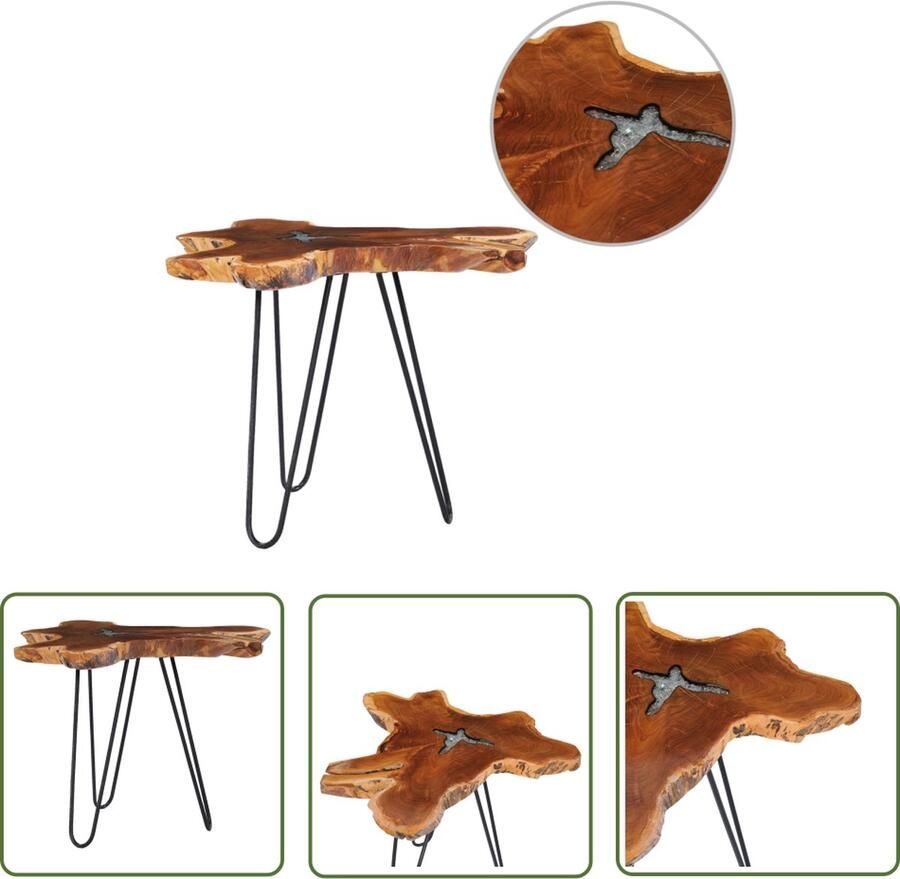 The Living Store Salontafel Vintage Massief Teakhout Ã¸60-70 cm Handgemaakt met transparante polyresin decoratie Salontafel Vintage Teakhout Meubilair Houten Salontafel Handgemaakte Salontafel Design Salontafel - Foto 2