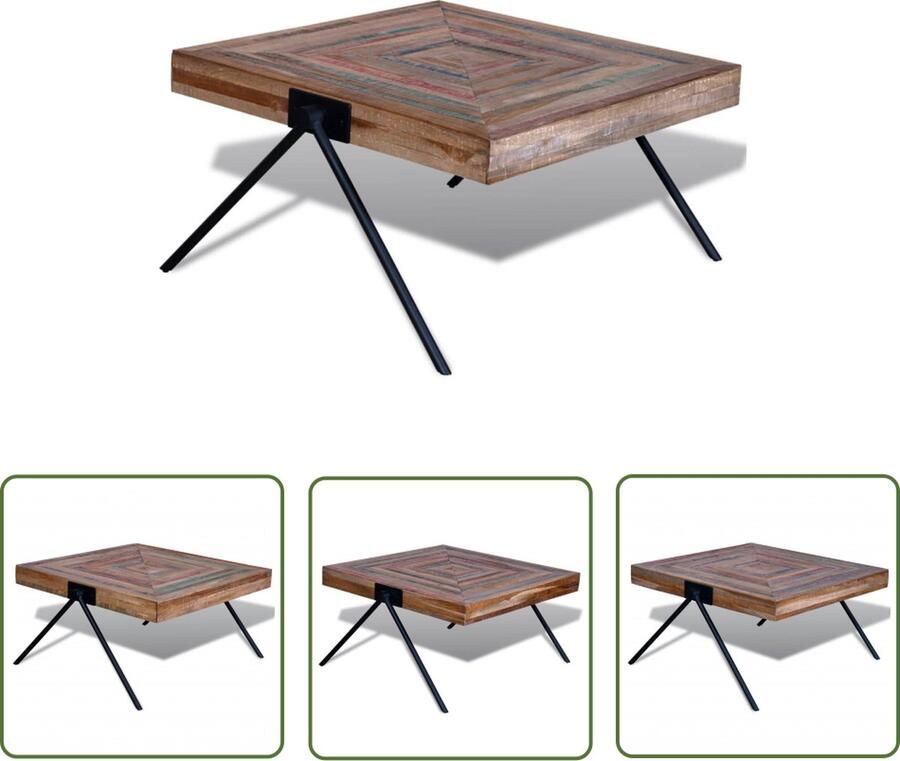 The Living Store Gerecyclede teakhouten salontafel 80 x 80 x 43 cm Handgemaakt Salontafel Teakhout Gerecycled Handmade Vintage - Foto 2