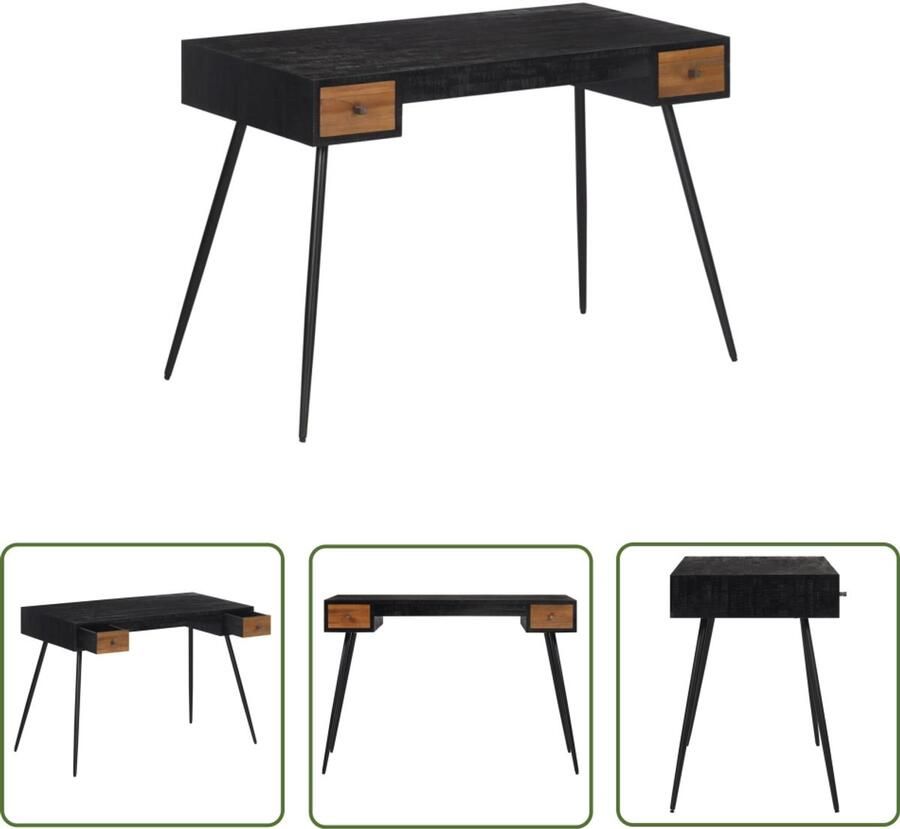 The Living Store Bureau 117x56 5x75 cm massief gerecycled teakhout Bureau Teakwood Vintage Bureau Industrieel Bureau Kantoorruimte