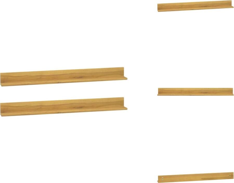 The Living Store Wandschappen 2 st 110x10x10 cm massief teakhout Wandplank Teakwood Opbergruimte Woonaccessoires Kamerdecoratie