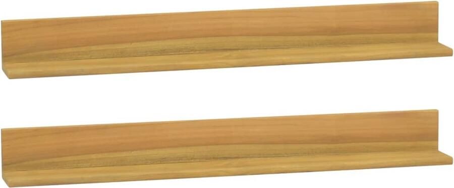 The Living Store Wandschappen 2 st 90x10x10 cm massief teakhout Wandplank Teak Opslagruimte Woonaccessoires Interieurstijl