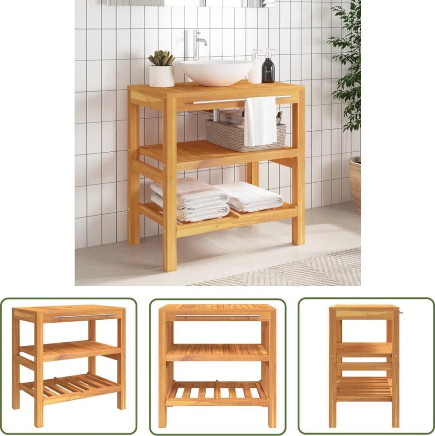 VidaXL Teakwood Wastafelkast met 2 schappen 74x45x75 cm massief hout Badkamermeubilair Houten Wastafelkast Modern Badkamermeubel