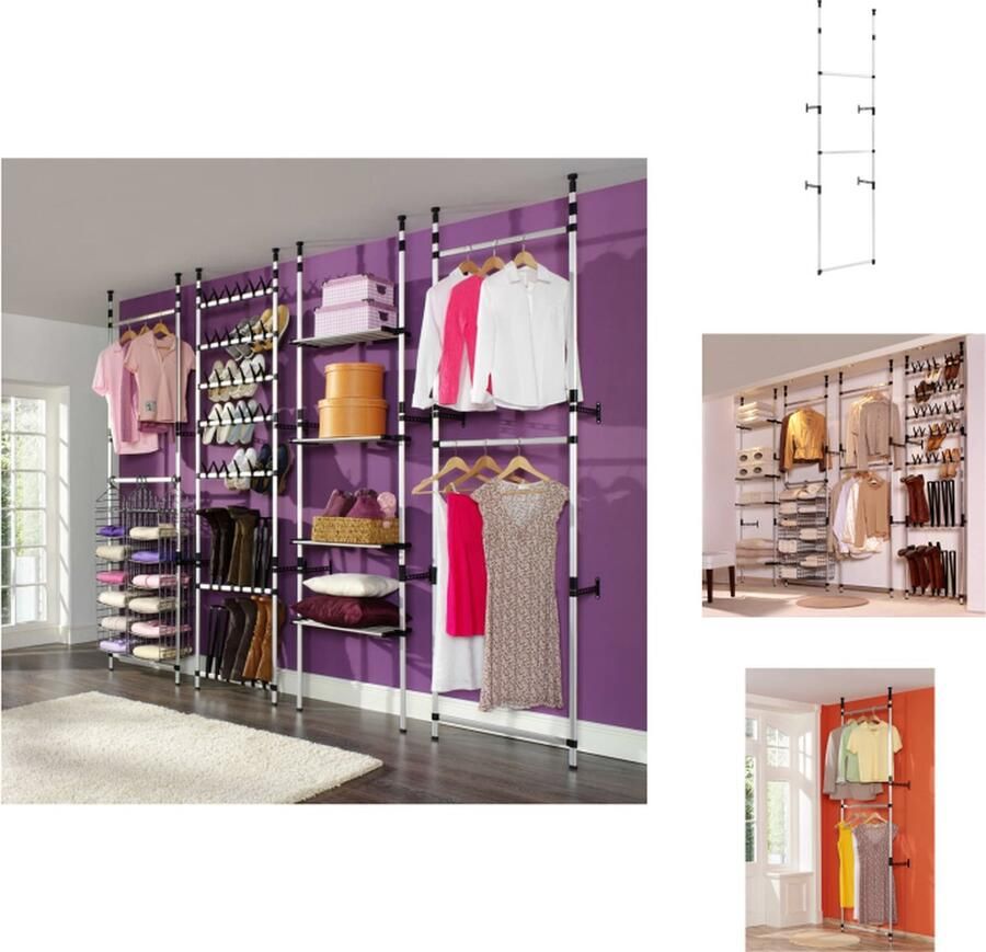 VidaXL Telescopisch Garderobesysteem Telescopische Garderobesystemen Telescopisch Kastsysteem Telescopische Kastsystemen Kledingkastsysteem met stangen telescopisch aluminium