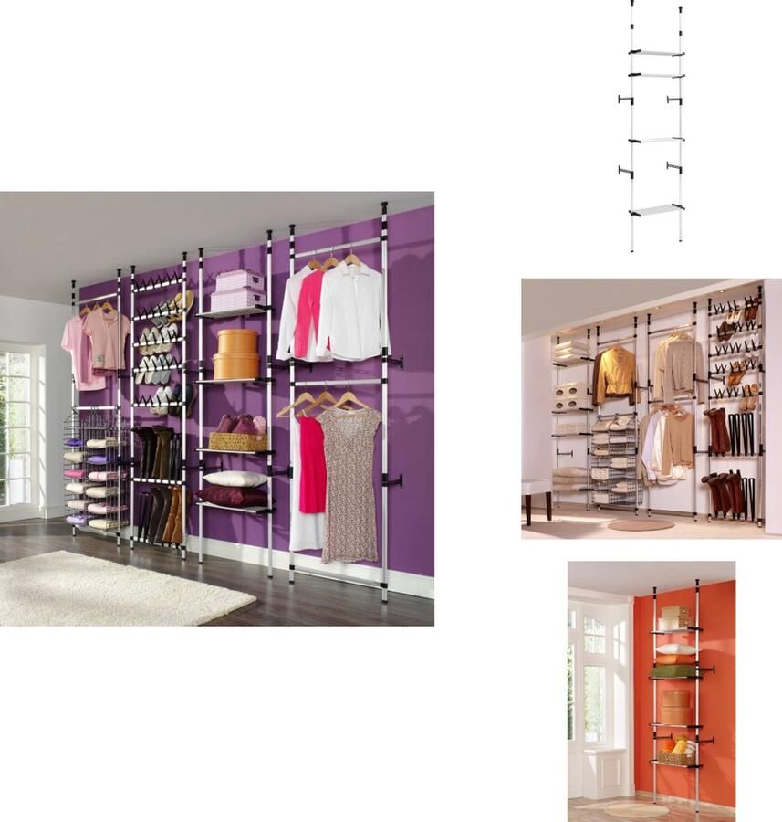 VidaXL Telescopisch Garderobesysteem Telescopische Garderobesystemen Telescopisch Kastsysteem Telescopische Kastsystemen Kledingkastsysteem met schappen telescopisch aluminium