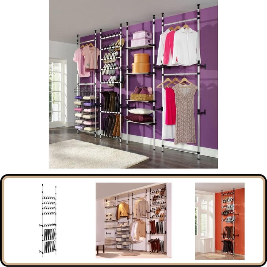 VidaXL Telescopisch Schoenenrek 30 paar schoenen Telescopisch Schoenenrek Aluminium Schoenenrek Zilver Schoenenrek Zwarte Kleur Schoenenopbergruimte Schoenuitbreiding Shoe Organizer