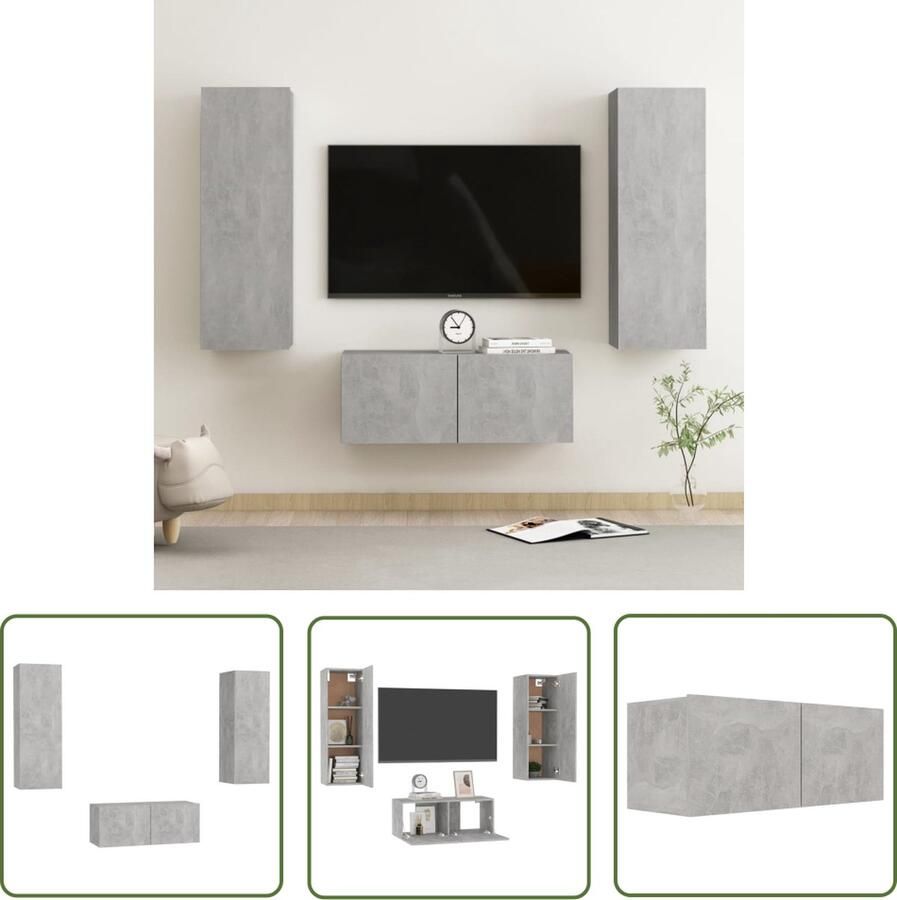 The Living Store televisiekast Stereokast Betongrijs 80 x 30 x 30 cm 30.5 x 30 x 90 cm Tv-meubel Televisiecast Salontafel Livingroom Furniture Houten Tv-meubel - Foto 2