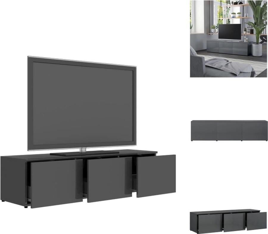 VidaXL Televisiekast 3-lades 120 x 34 x 30 cm Hoogglans grijs Kast