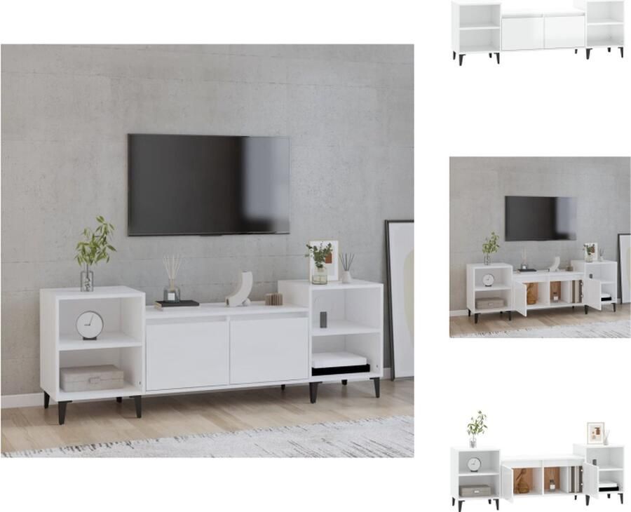 VidaXL Tv-kast Tv-kasten Tv-meubel Hifi-meubel Tv-meubel 160x35x55 cm bewerkt hout hoogglans wit - Foto 3