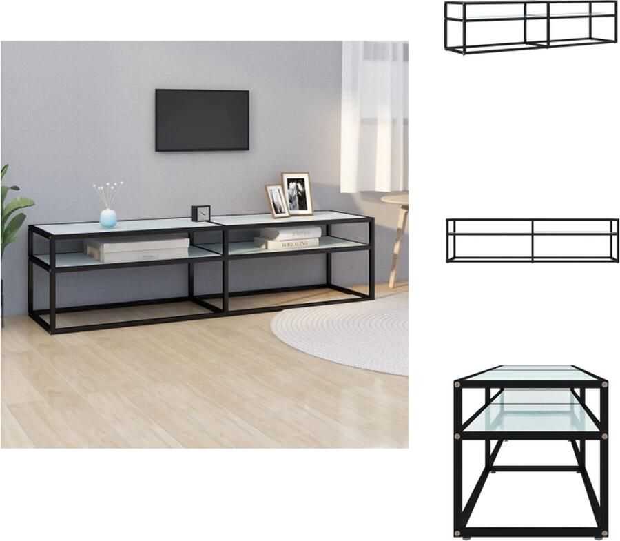 VidaXL Tv-meubel Tv-meubelen Tv Kast Opbergkast Tv-meubel 160x40x40 5 cm gehard glas witmarmerkleurig - Foto 2