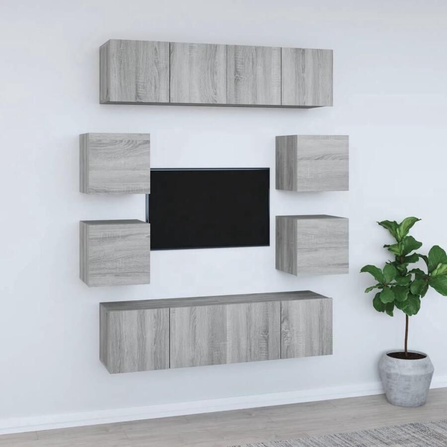 VidaXL Televisiekastenset Classic Grey Sonoma Eiken Wandgemonteerd 60x30x30 cm en 30.5x30x30 cm hoogwaardig hout Kast