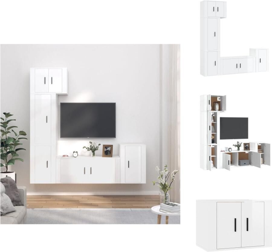 VidaXL Tv-kast Tv-kasten Tv-meubel Hifi-meubel 5-delige Tv-meubelset bewerkt hout hoogglans wit - Foto 2