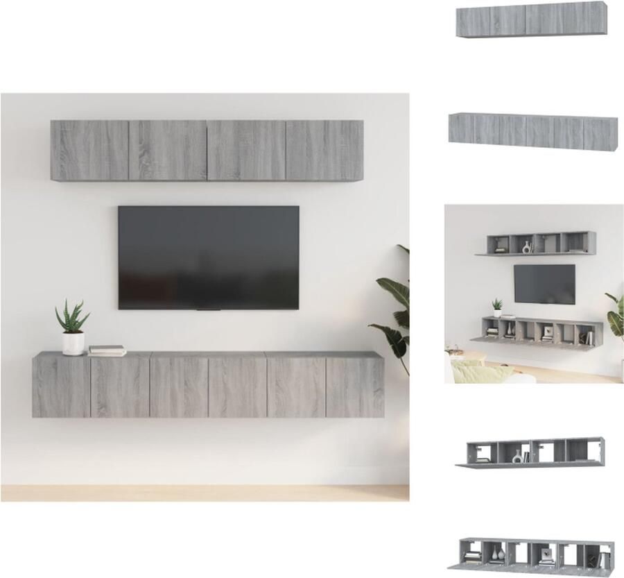 VidaXL Televisiekastenset Modern Design Voldoende Opbergruimte Wandgemonteerd Stevig Materiaal Grijs Sonoma Eiken 3x 60x30x30cm + 2x 80x30x30cm Kast
