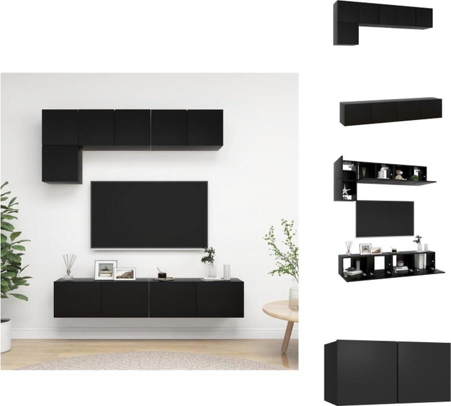 VidaXL Televisiemeubelset Wandbevestiging Opbergruimte Zwart Spaanplaat Montage vereist 3x 60x30x30cm 2x 80x30x30cm Kast