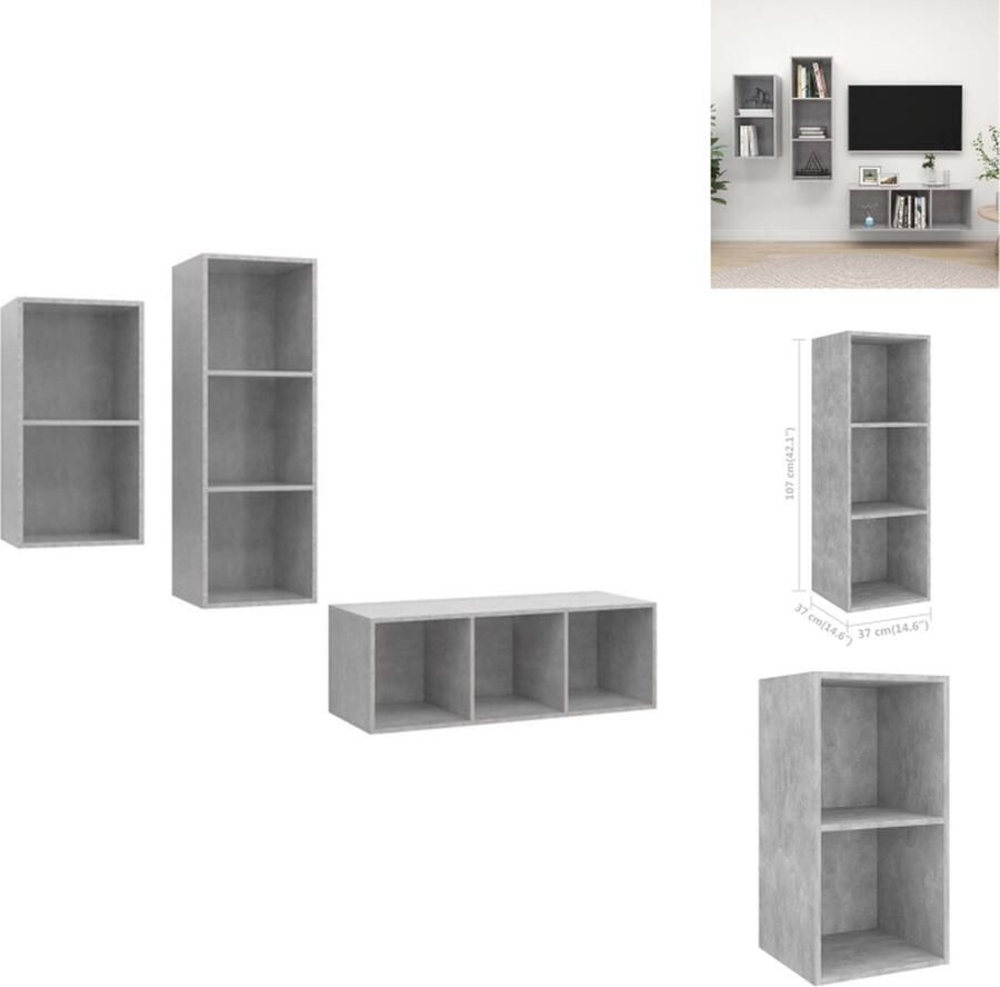 VidaXL Televisiewandmeubel TV-meubelset Betongrijs Met opbergruimte Wandmontage Makkelijk schoon te maken Spaanplaat Montage vereist Levering bevat 1x 37x37x72 cm TV-meubel 2x 37x37x107 cm TV-meubel Kast