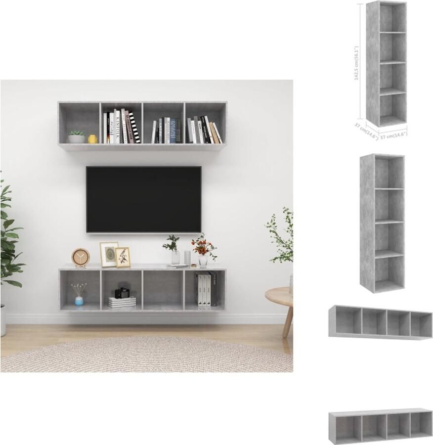 VidaXL Televisiewandmeubelset Betongrijs 37 x 37 x 142.5 cm 2x tv-meubel Kast