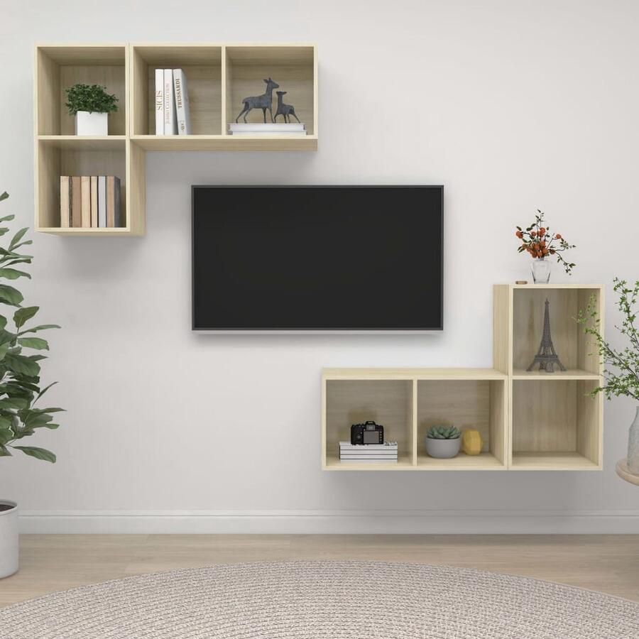 VidaXL Televisiewandmeubelset TV-meubel 37 x 37 x 72 cm Sonoma eiken Montage vereist Kast
