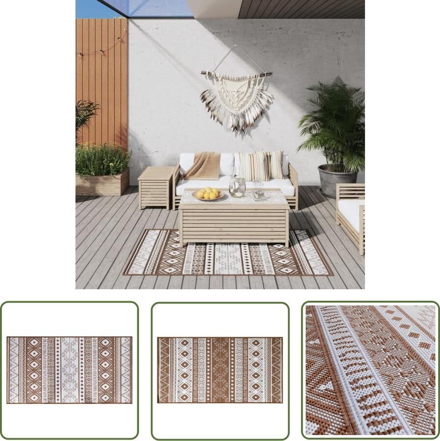 VidaXL Terrasdecoratie Buitenkleed omkeerbaar 80x150 cm bruin en wit Balkonkleed Tuinaccessoire Polypropyleenkleden