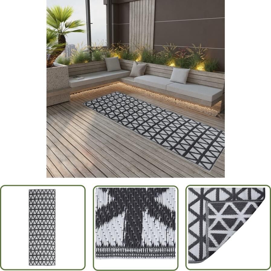 VidaXL Buitenkleed ARAKIL 80x250 cm polypropeen zwart Buitenkleed Terraskleden Tuintapijten Zwart Tapijt Polypropyleen