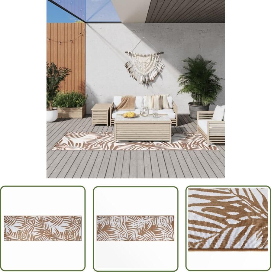 VidaXL Terraskleden Buitenkleed omkeerbaar 80x250 cm bruin en wit Patiokleden Omgekeerde Kleden Bruin Kleed