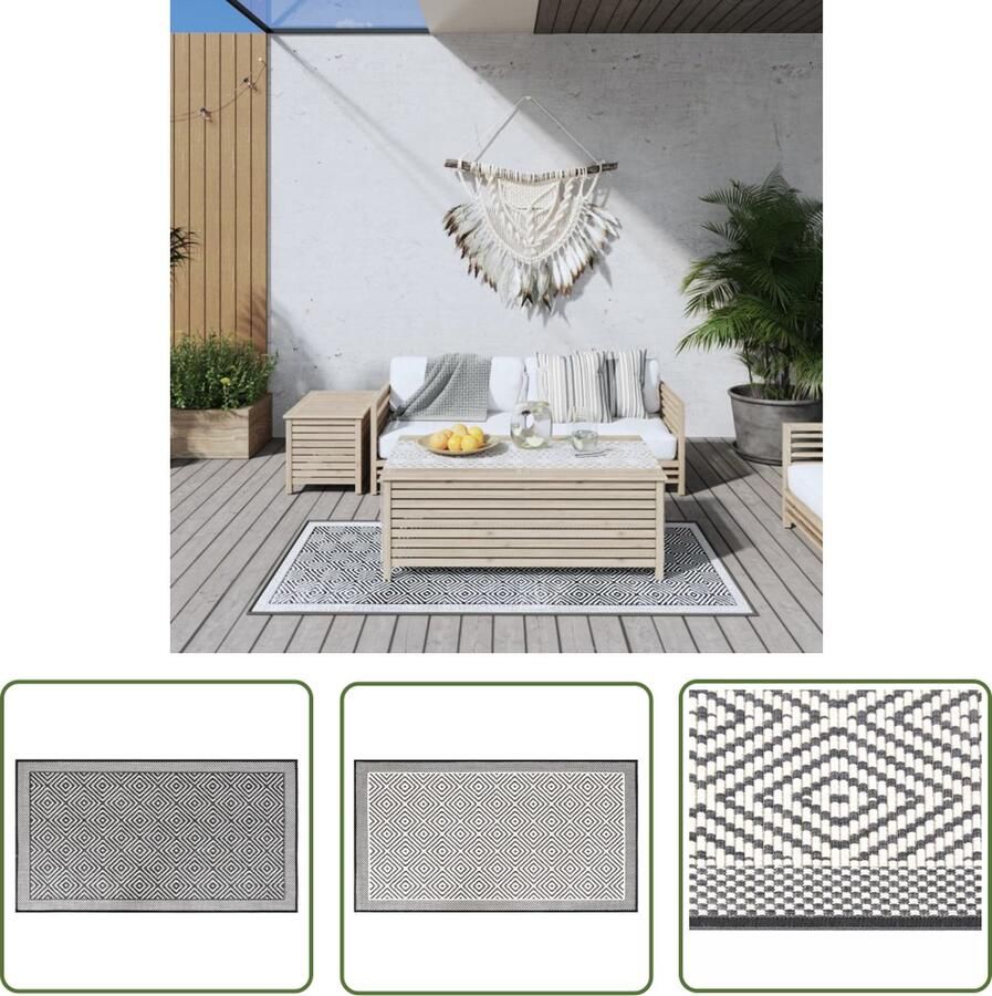 The Living Store Buitentapijt Omkeerbaar Duurzaam UV-gecoat Geschikt voor binnen en buiten Eenvoudig schoon te maken Grijs-wit 80 x 150 cm 100% PP