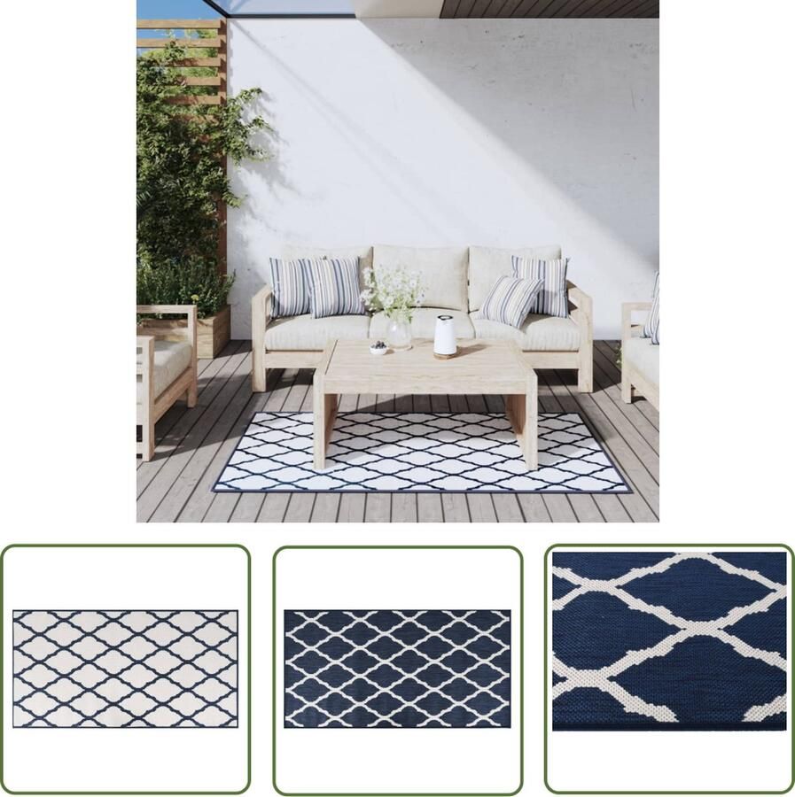 VidaXL Terraskleed Buitenkleed omkeerbaar 80x150 cm marineblauw en wit Balkonkleed Tuindecoratie Blauw Kleed