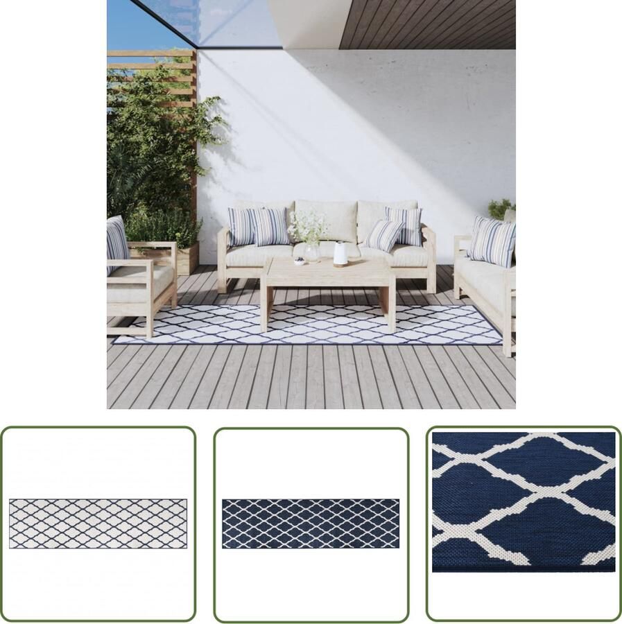 VidaXL Terraskleed Buitenkleed omkeerbaar 80x250 cm marineblauw en wit Balkonkleed Blauw Kleed Wit Kleed