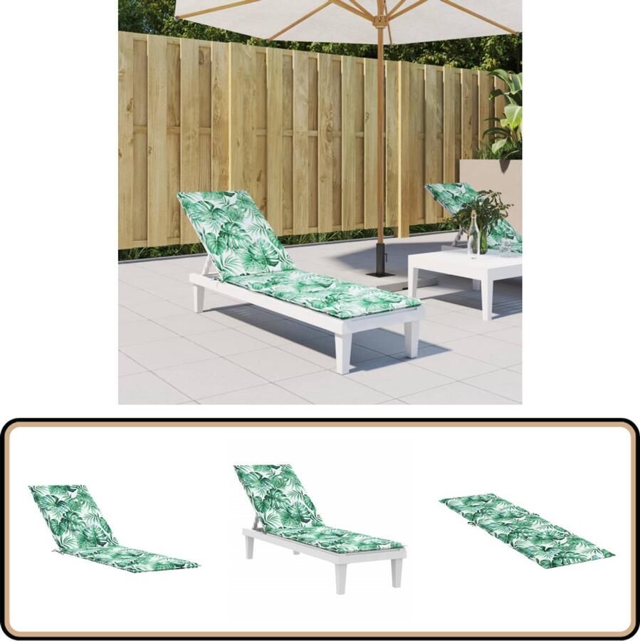 VidaXL Terrasstoelkussen Bladpatroon 180x50 cm Terrasstoel Kussent Outdoor Kussens Tuinkussens Lounge Kussens Balkon Kussens Waterafstotend Kussen Oxford Stof Kussens Groene Kussens