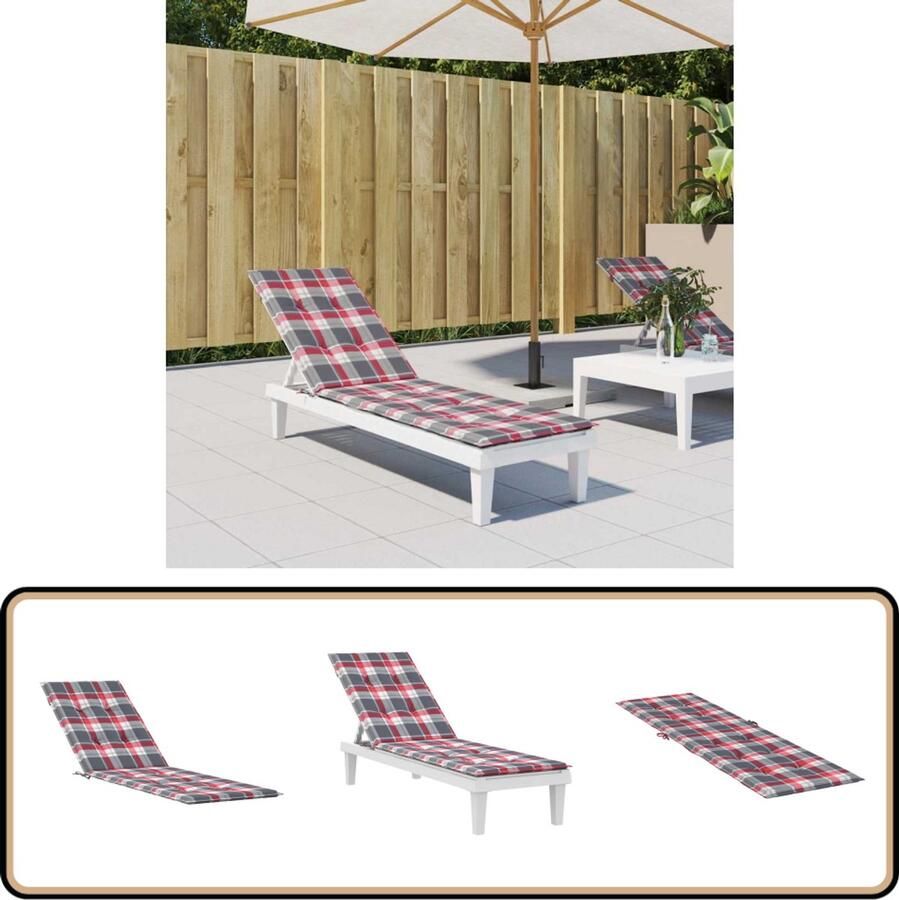 VidaXL Terrasstoelkussen Rood Ruitpatroon 75x50x4 cm Stoelkussens Tuinstoel Terrasstoel Outdoordecoratie Balkonaccessoires Comfort Oxfordstof Roodruiten Patroon