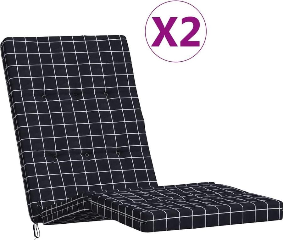 VidaXL Terrasstoelkussens 2 st zwart ruitpatroon Terrasstoel Kussentje Oxford Stof Terrasdecoratie Lounge Kussen Tuin Kussen Outdoor Kussen Zitkussen - Foto 2