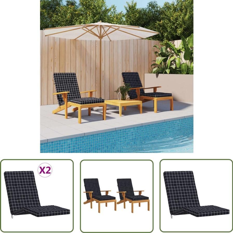 VidaXL Terrasstoelkussens 2 st zwart ruitpatroon Terrasstoel Kussentje Oxford Stof Terrasdecoratie Lounge Kussen Tuin Kussen Outdoor Kussen Zitkussen