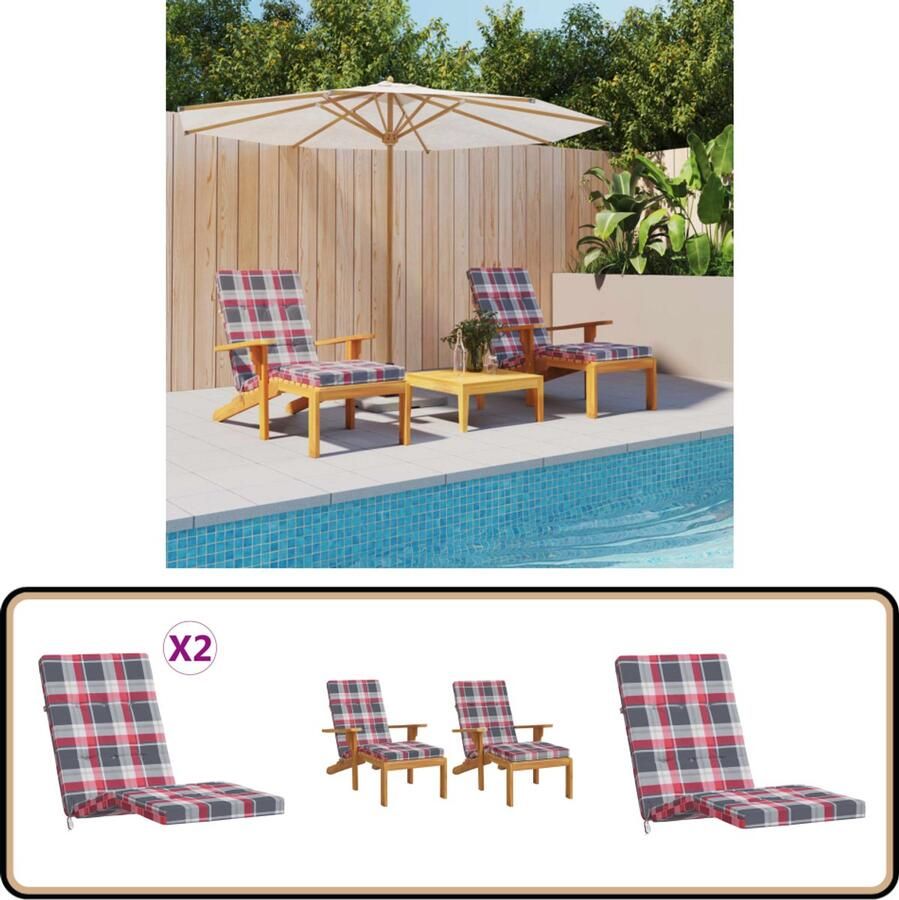VidaXL Terrasstoelkussens Rood Ruitpatroon 2 Stuks Terrasstoel Kussentje Oxford Stof Buitenstekus Lounge Kussen Tuinkussen