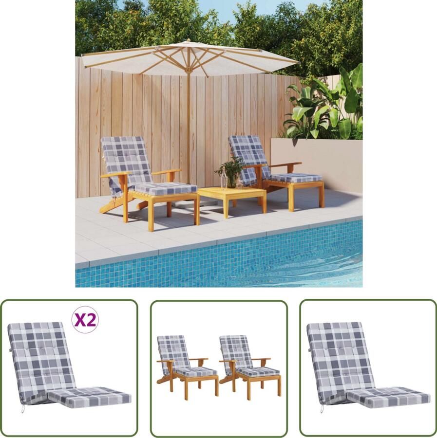 VidaXL Terrasstoelkussens Ruitpatroon Grijs 2 stuks Terrasstoel Kussentje Oxford Stof Buitenstekus Lounge Kussen Tuinkussen Balkon Kussen Zithoek Kussen Loungestoel Kussen
