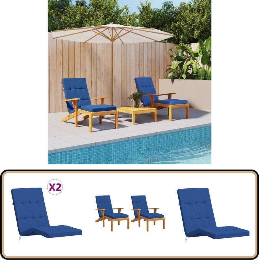 VidaXL Terrasstoelkussens Set van 2 Koningsblauw Terrasstoel Kussentjes Oxford Stof Blauw Waterdicht Buitenstedelijke Kussens Lounge Kussens Tuinkussens