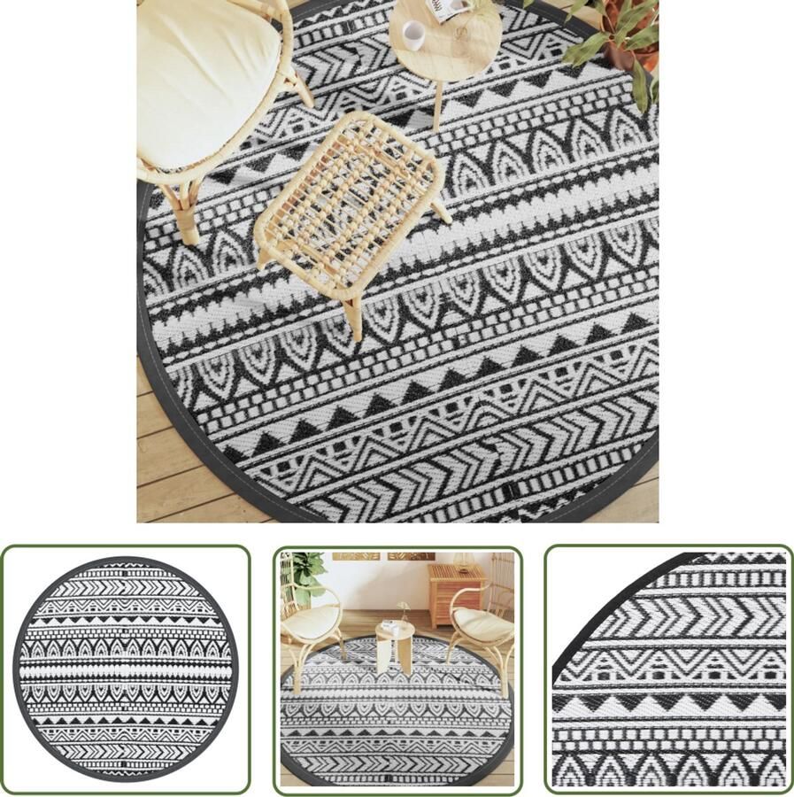 VidaXL Terrastapijt Buiten Tapijt Buitentapijt ARAKIL Ø 200 cm polypropeen zwart Tuintapijt Rond Tapijt Zwarte Tapijt