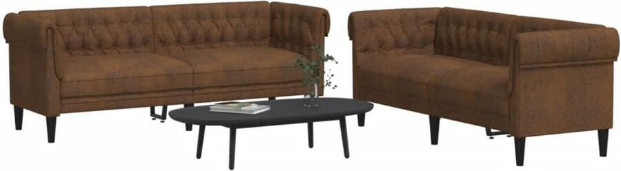 VidaXL The Living Store 2-delige Loungeset stof bruin Loungeset Bankstellen Zitzitting Woonkamer Meubilair Bruine Bank