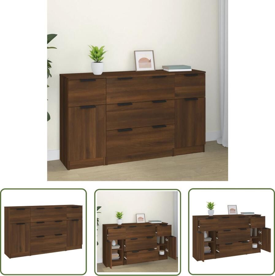 VidaXL The Living Store 3-delige Dressoirset bewerkt hout bruineiken Minimalistische Dressoir Houten Dressoir Bruineiken Dressoir Met Lade Dressoir Met Kastdeur