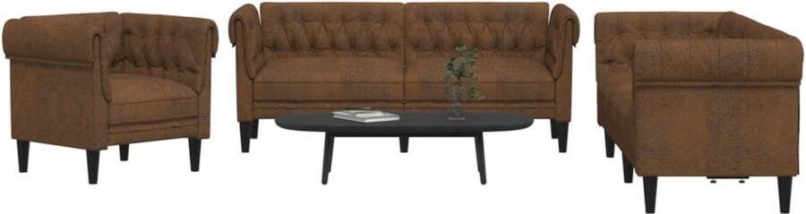 VidaXL The Living Store 3-delige Loungeset stof bruin Loungeset Fauteuils Bankstellen Bruine Meubels Stoffen Sofa