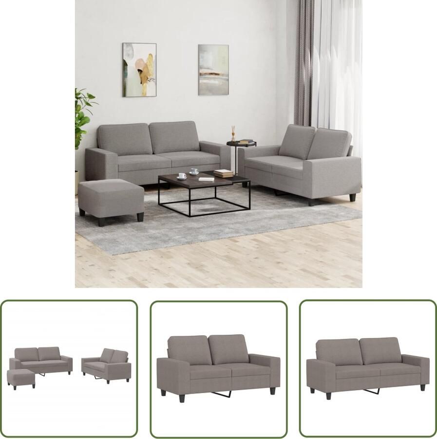 VidaXL The Living Store 3-delige Loungeset stof taupe Loungeset Tuinmeubel Buitenset Lounge Set Stoffen Bank