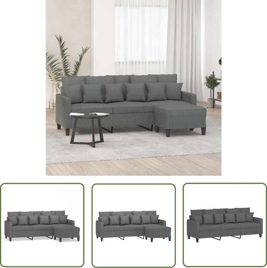 VidaXL The Living Store 3-zitsbank Voetenbank Donkergrijs Schuimvulling