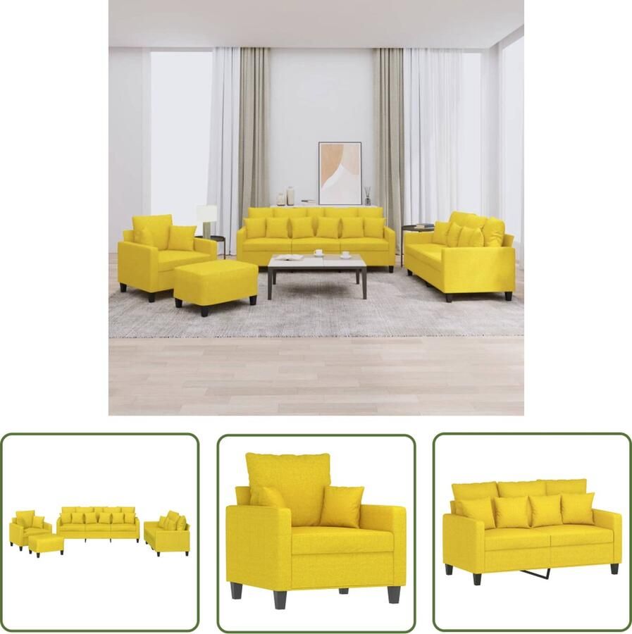 VidaXL The Living Store 4-delige Loungeset met kussens stof lichtgeel Loungeset Tuinmeubilair Lounge Stoffen Meubil Outdoor Furniture Loungebank