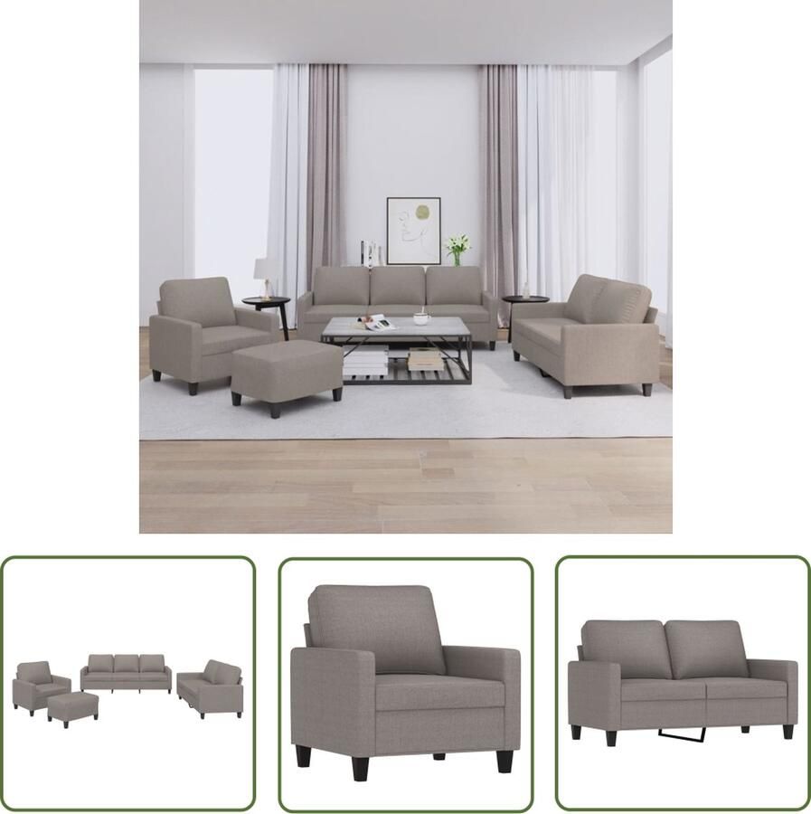VidaXL The Living Store 4-delige Loungeset met kussens stof taupe Loungebank Lounge Set Buitenmeubilair Tuinbank Stoffen Bank
