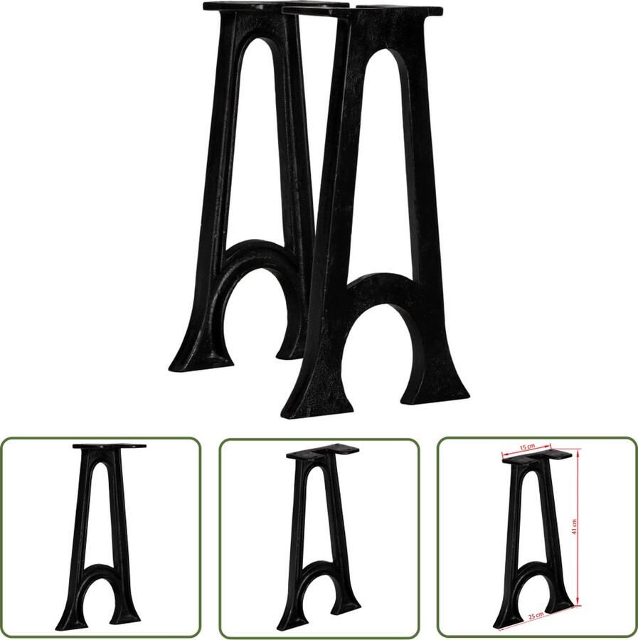 VidaXL The Living Store A-frame Bankpoten 25 x 41 cm Gietijzer Zwart - Foto 2