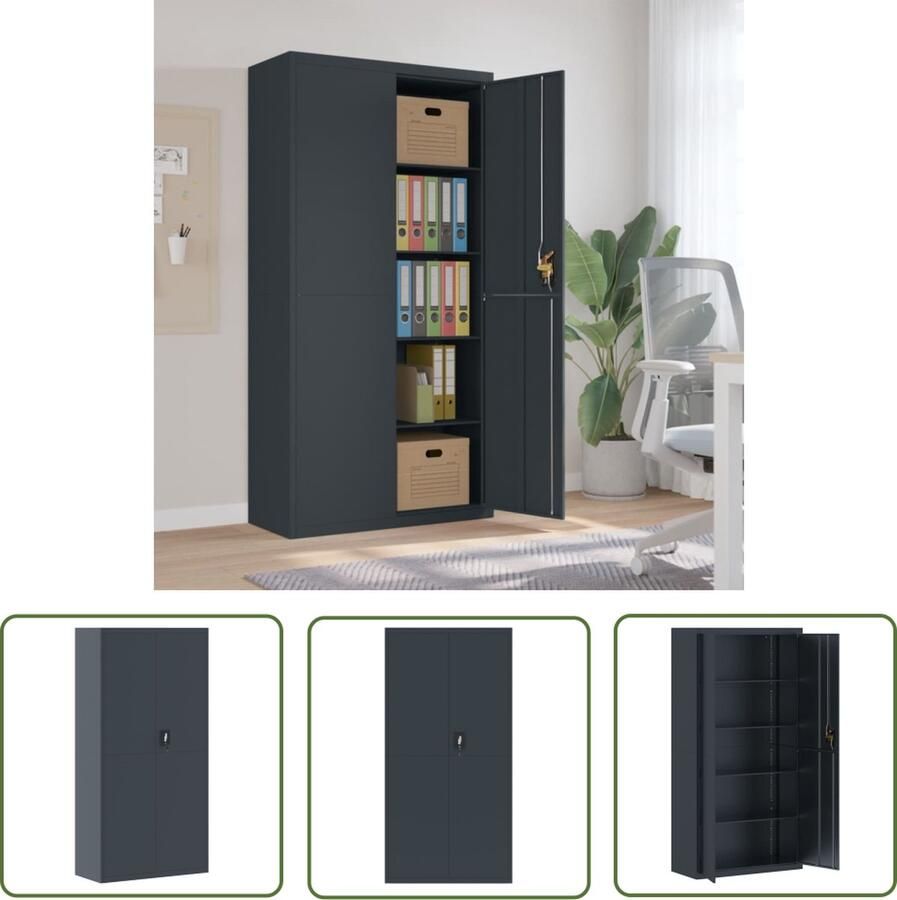 VidaXL The Living Store Archiefkast Antraciet 90 x 40 x 180 cm Gepoedercoat staal