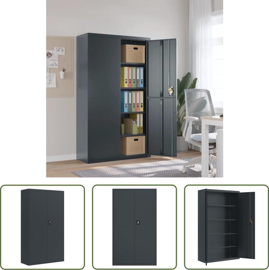 VidaXL The Living Store Archiefkast Kantoorkast Afmeting- 105 x 40 x 180 cm Kleur- Antraciet Materiaal- Gepoedercoat staal