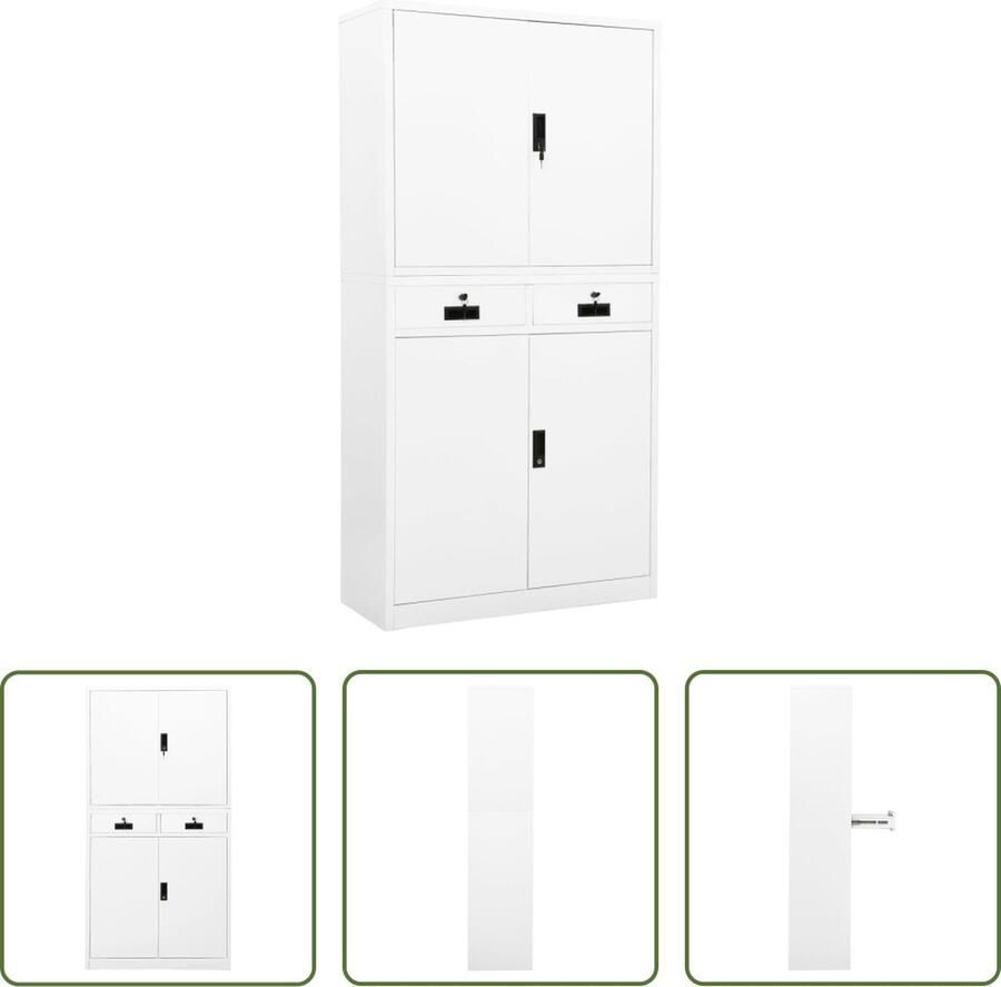 VidaXL The Living Store Archiefkast Staal 90 x 40 x 180 cm Wit Met 3 verstelbare schappen en 2 lades - Foto 2