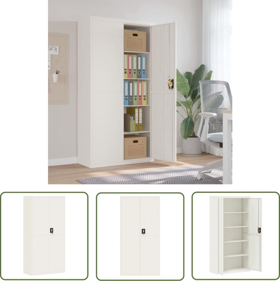 VidaXL The Living Store Archiefkast Wit 90 x 40 x 180 cm Gepoedercoat staal