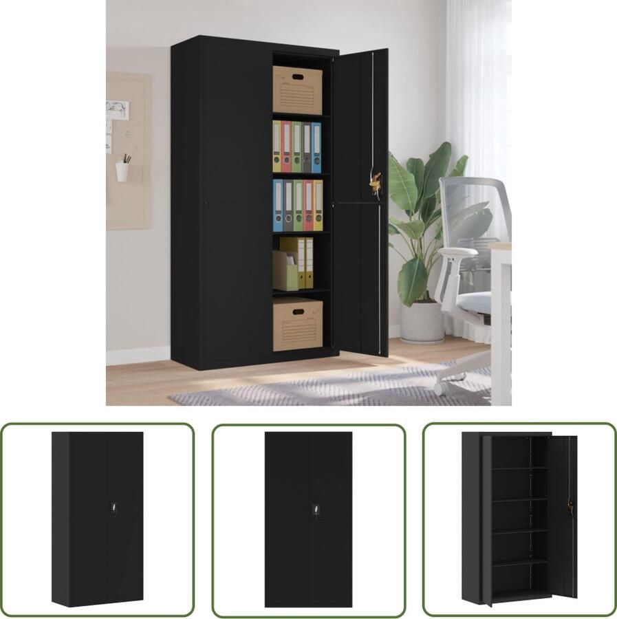 VidaXL The Living Store Archiefkast Zwart Gepoedercoat Staal 90 x 40 x 180 cm Verstelbare Schappen