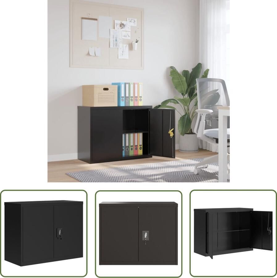VidaXL The Living Store Archiefkast Zwart Gepoedercoat Staal 90 x 40 x 70 cm Verstelbaar Schap