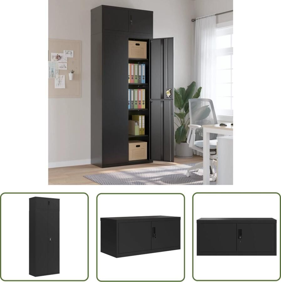 VidaXL The Living Store Archiefkast Zwart Gepoedercoat Staal 90x40x240 cm Verstelbare Schappen - Foto 2